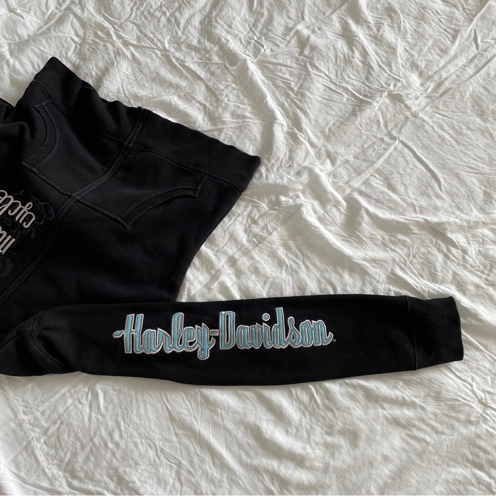 Harley Davidson Motorcycles Zip-Up embroidered hoodie-type jacket smaller size - Picture 8 of 15